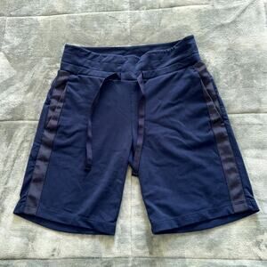 Athleta Athletic Shorts Women Small Navy Blue Side Stripe Drawstring Performance